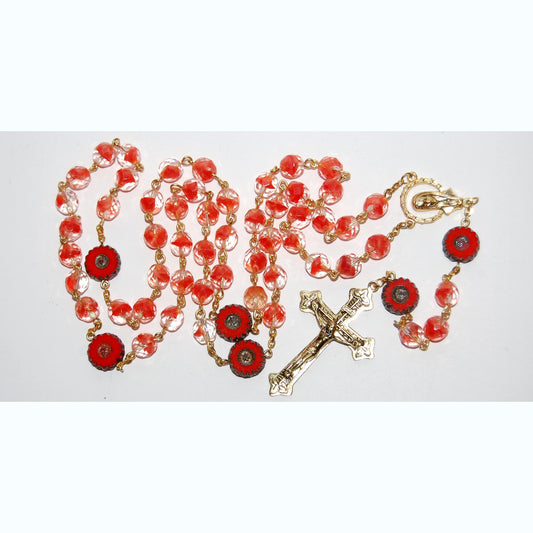 Rosaries With Czech Glass Beads And Methal Cross, 8 mm + 10 mm (R091109-D)