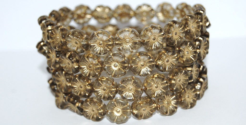 Hawaii Flower Pressed Glass Beads, Gray 54202 (40010 54202), Glass, Czech Republic