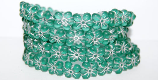 Flower Pressed Glass Beads, Transparent Aqua 54201M (60210 54201M), Glass, Czech Republic