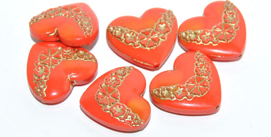 Heart With Flowers Doublet Pressed Glass Beads, (93150 X 54202), Glass, Czech Republic