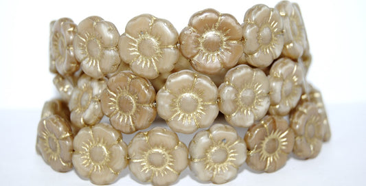 Round Flat Flower Pressed Glass Beads, (17006 54202), Glass, Czech Republic