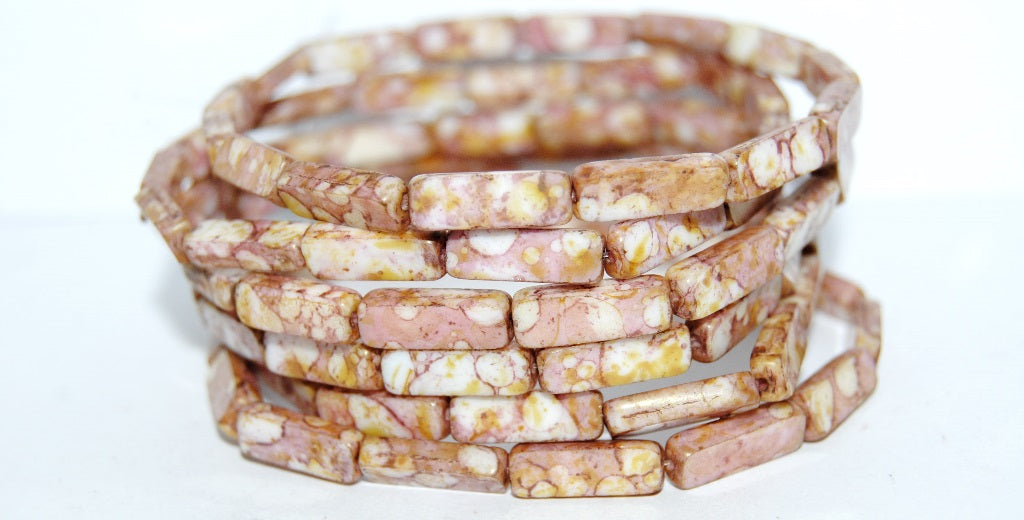 Table Cut Rectangle Beads, White Senegal Red (2010 15675), Glass, Czech Republic