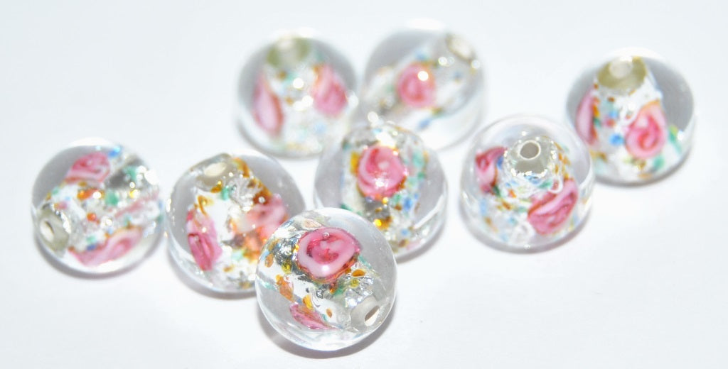 Czech Glass Hand Made Round Lampwork Beads With Silver Plates, (10 D), Glass, Czech Republic