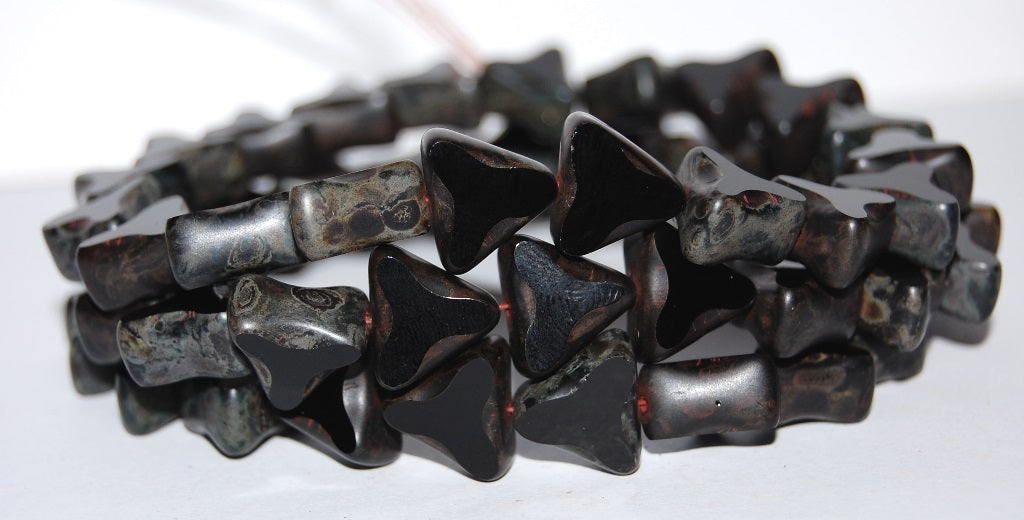 Table Cut Triangle Beads With Spinner, Black Travertin (23980 86800), Glass, Czech Republic