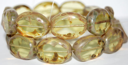 Table Cut Oval Beads, Transparent Yellow 43400 (80130 43400), Glass, Czech Republic