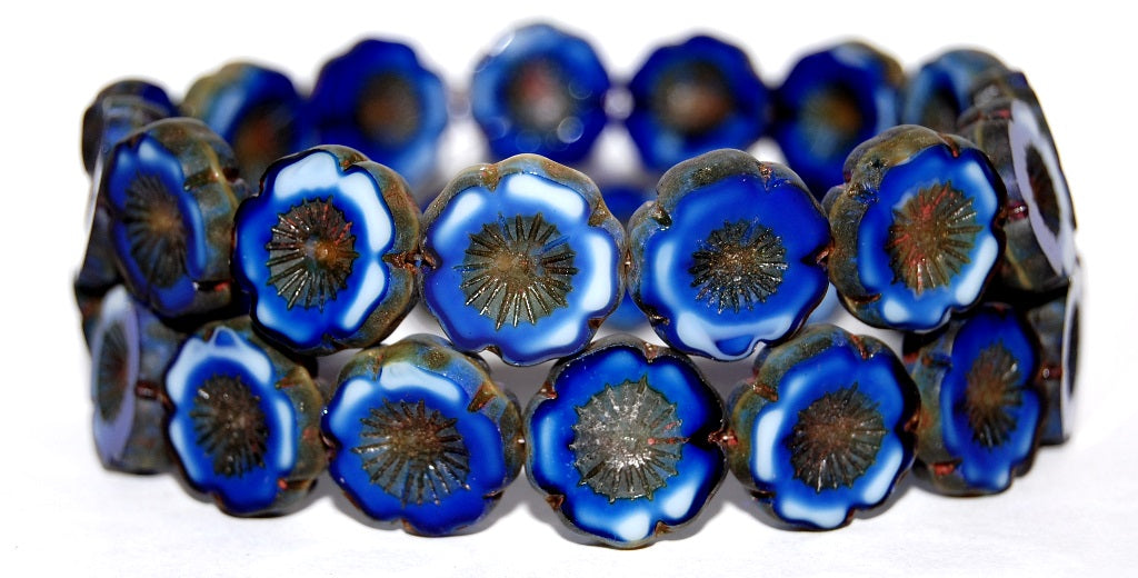 Table Cut Round Beads Hawaii Flowers, 37005 Travertin (37005 86800), Glass, Czech Republic