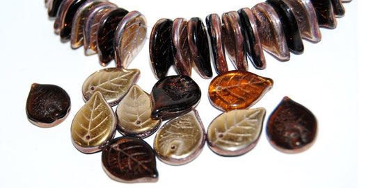 Leaf Pressed Glass Beads, Transparent Brown 230Mix 27101 (10220 230Mix 27101), Glass, Czech Republic