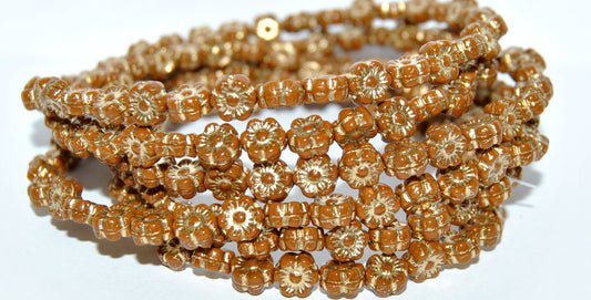 Hawaii Flower Pressed Glass Beads, Opaque Brown 54202 (13610 54202), Glass, Czech Republic