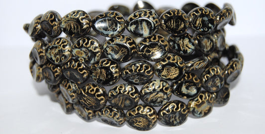Tear Oval Pressed Glass Beads, Black Travertin 54202 (23980 86800 54202), Glass, Czech Republic