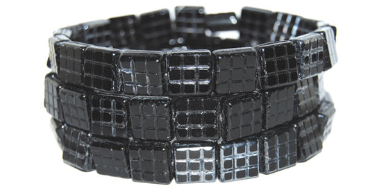 Table Cut Square Beads With Grid, Black Hematite (23980 14400), Glass, Czech Republic