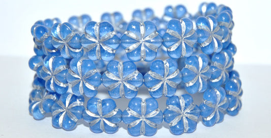 6-Petal Flower Pressed Glass Beads, Opal Blue 54201 (31010 54201), Glass, Czech Republic