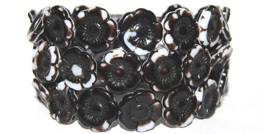 Round Flat Flower Pressed Glass Beads, 17025 (17025), Glass, Czech Republic