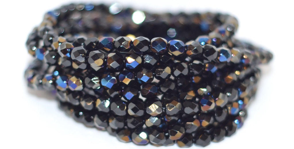 Fire Polished Round Faceted Beads, Black 29900 (23980 29900), Glass, Czech Republic