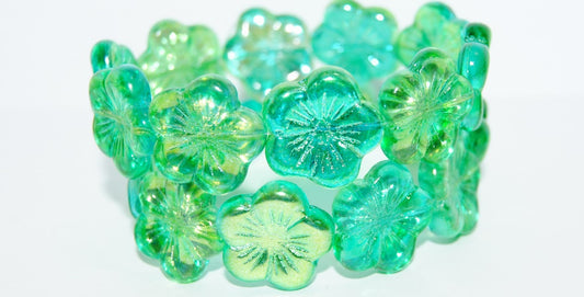 Round Flower Hibiskus Pressed Glass Beads, 48110 (48110), Glass, Czech Republic