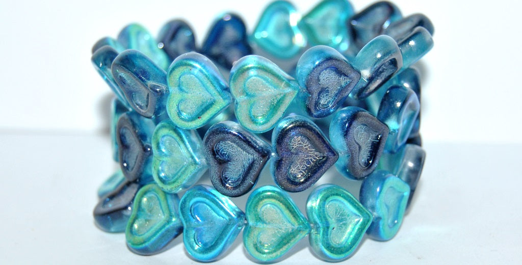 Heart With Heart Pressed Glass Beads, 48103 (48103), Glass, Czech Republic