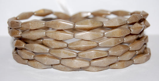 Olive Oval Pressed Glass Beads With Edges, White Luster Brown Full Coated (2010 14419), Glass, Czech Republic