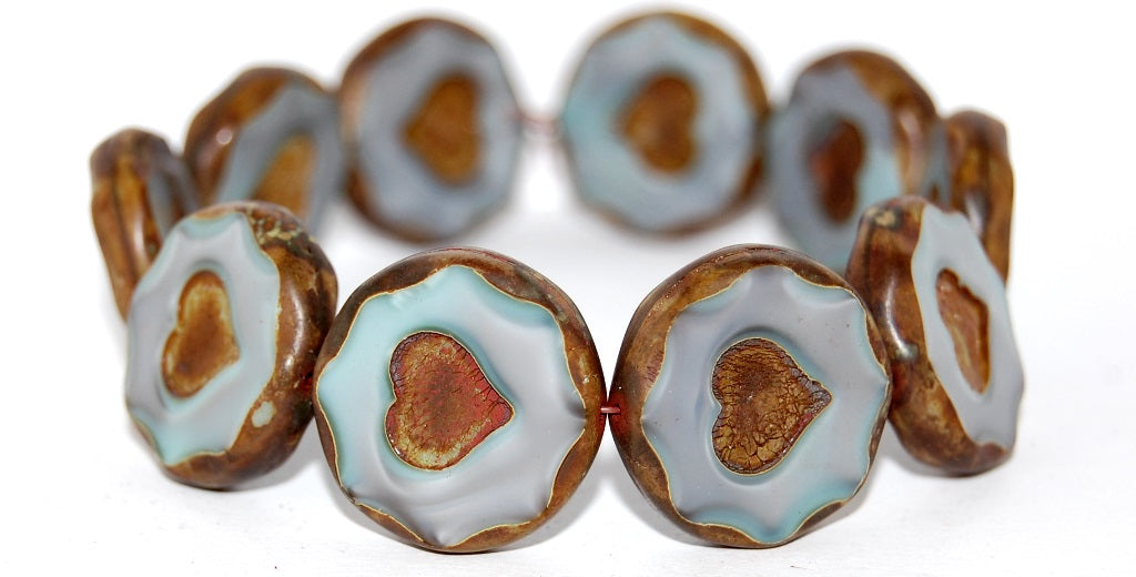 Table Cut Round Beads With Heart, 47514 Travertin (47514 86800), Glass, Czech Republic