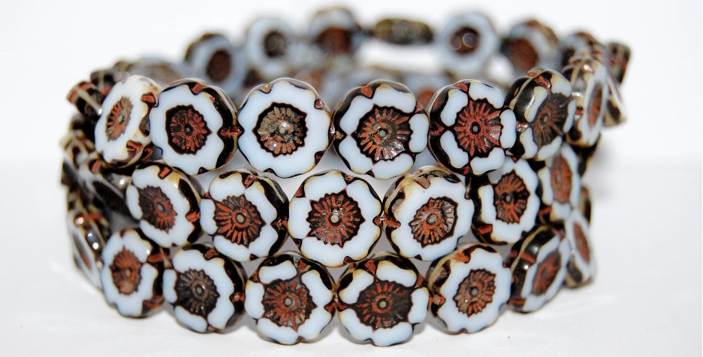 Table Cut Round Beads Hawaii Flowers, (17025 43400), Glass, Czech Republic