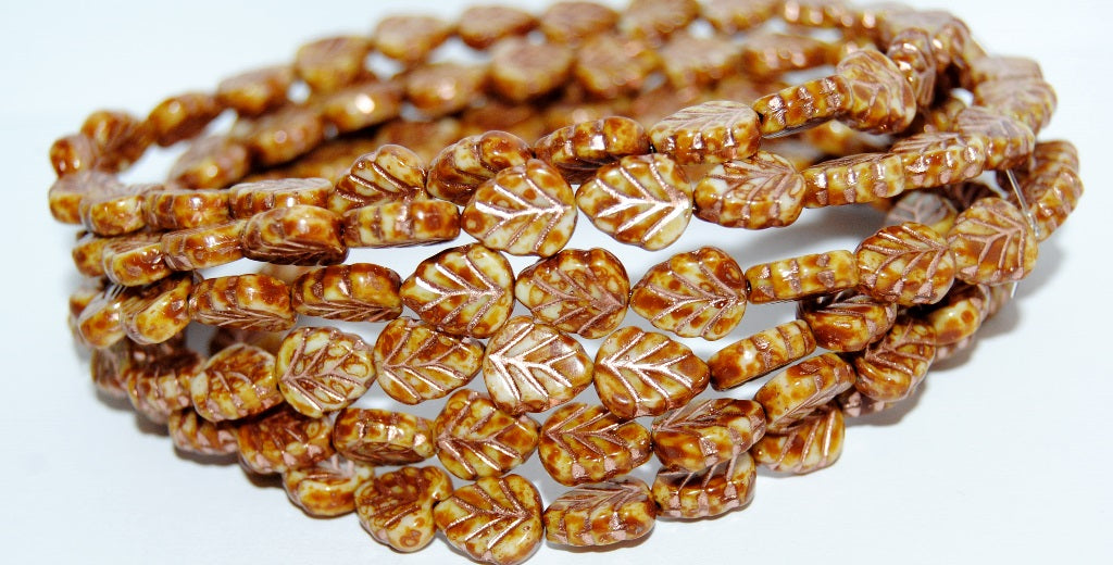 Lilac Leaf Pressed Glass Beads, Chalk White Travertin 54200 (3000 86800 54200), Glass, Czech Republic