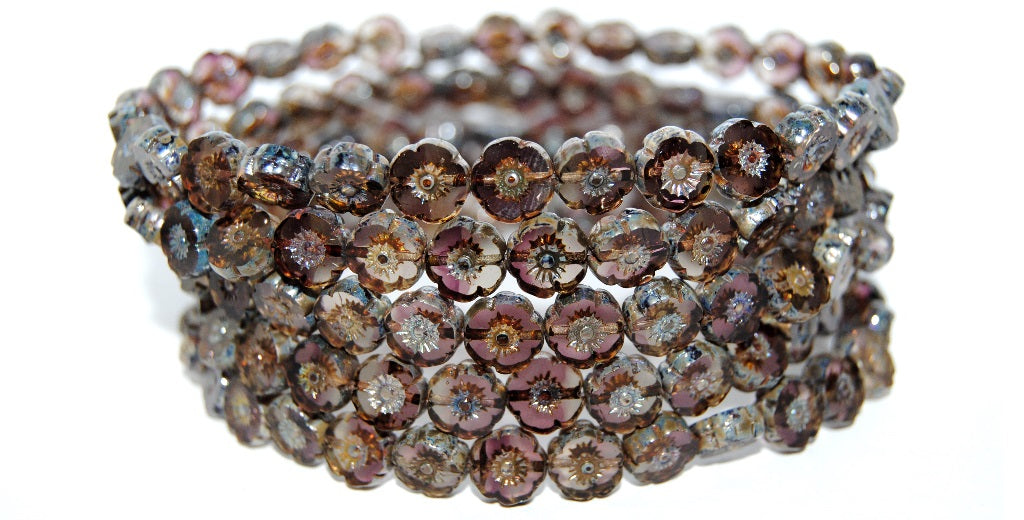 Table Cut Round Beads Hawaii Flowers, (2004002 43400), Glass, Czech Republic