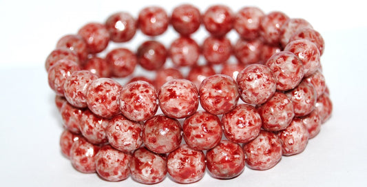 Round Pressed Glass Beads, (Lava Glass Red), Glass, Czech Republic