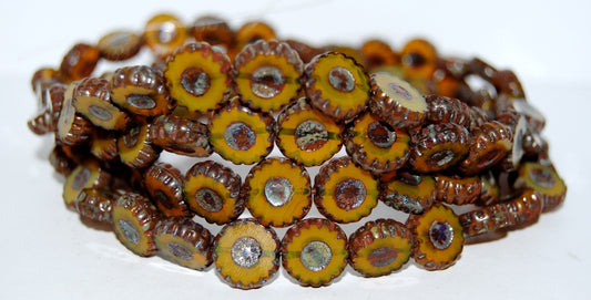 Table Cut Round Flower Beads Daisy, Opal Yellow 43400 (81210 43400), Glass, Czech Republic