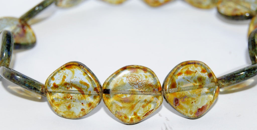 Flat Semi Round Pressed Glass Beads, Transparent Blue Travertin (30020 86800), Glass, Czech Republic