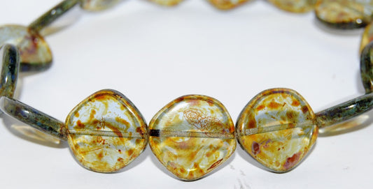 Flat Semi Round Pressed Glass Beads, Transparent Blue Travertin (30020 86800), Glass, Czech Republic