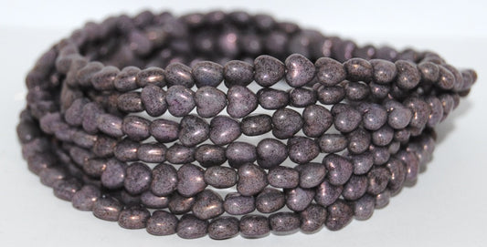 Heart Pressed Glass Beads, White Purple (2010 15726), Glass, Czech Republic