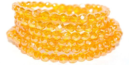 Fire Polished Round Faceted Beads, Transparent Orange Hematite (90020 14400), Glass, Czech Republic