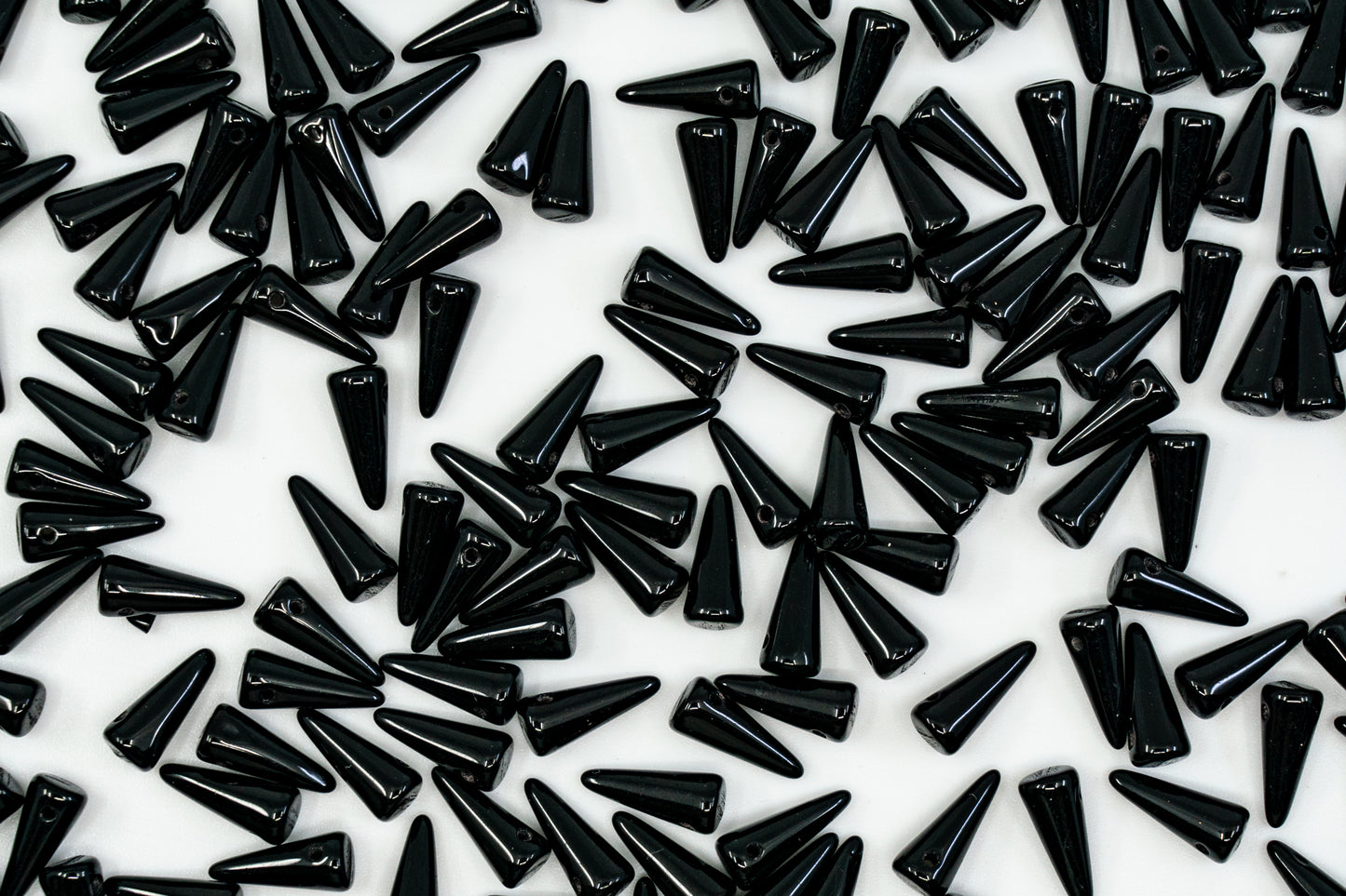 Small Spike Glass Beads, Thorn 1-hole pressed Czech Beads with flat bottom, Jet Black 23980, 4x10mm