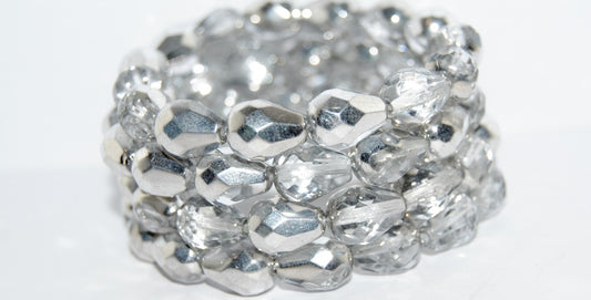 Cut Fire Polished Faceted Drop Pear Glass Beads, Crystal Crystal Silver Half Coating (30 27001), Glass, Czech Republic