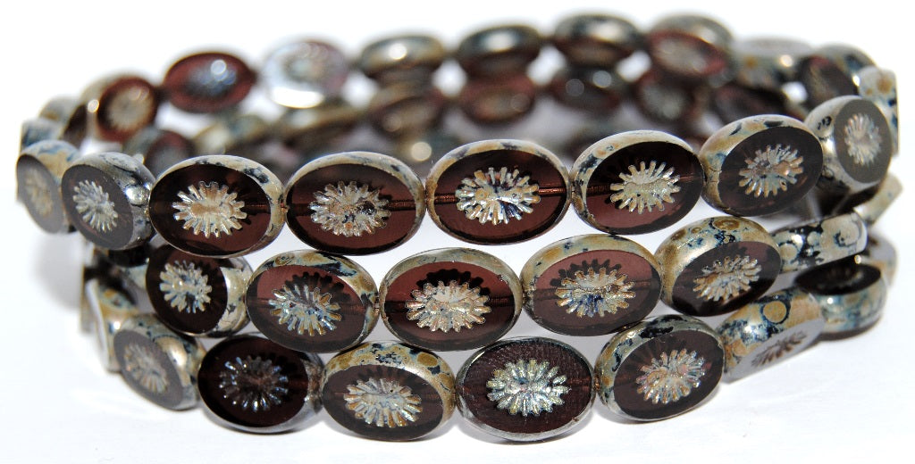 Table Cut Oval Beads Kiwi, Transparent Amethyst 43400 (20080 43400), Glass, Czech Republic