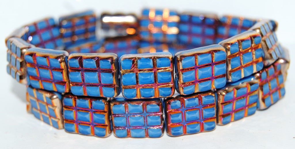 Table Cut Rectangle Beads With Grating, Turquise 30810 (64020 30810), Glass, Czech Republic