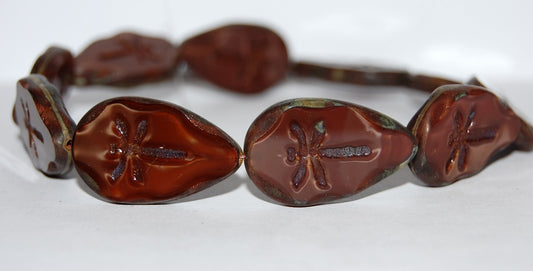 Table Cut Leaf Beads With Dragonfly, 17602 Travertin (17602 86800), Glass, Czech Republic