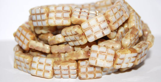 Table Cut Rectangle Beads With Grating, Beige 43400 (84000 43400), Glass, Czech Republic