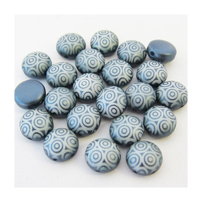 PRECIOSA Candy beads 2-hole round glass cabochon Laser Etched Decor On Montana Glass Czech Republic