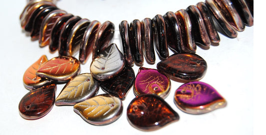 Leaf Pressed Glass Beads, Transparent Orange 29500 (10060 29500), Glass, Czech Republic