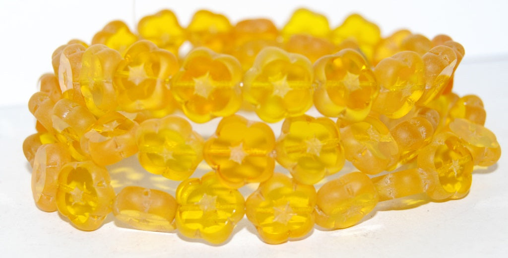 Table Cut Flower Beads, Transparent Orange Matte (10040 M), Glass, Czech Republic