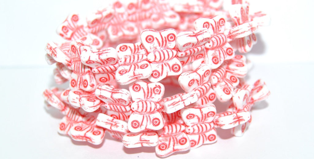 Butterfly Pressed Glass Beads, White 43808 Metalic (2010 43808 Metalic), Glass, Czech Republic