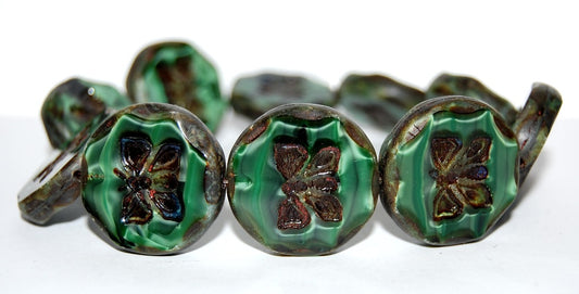 Table Cut Round Beads With Butterfly, 26507 Travertin (26507 86800), Glass, Czech Republic