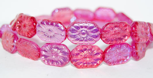 Rounded Rectangle With Flower Pressed Glass Beads, Crystal 48120 (30 48120), Glass, Czech Republic