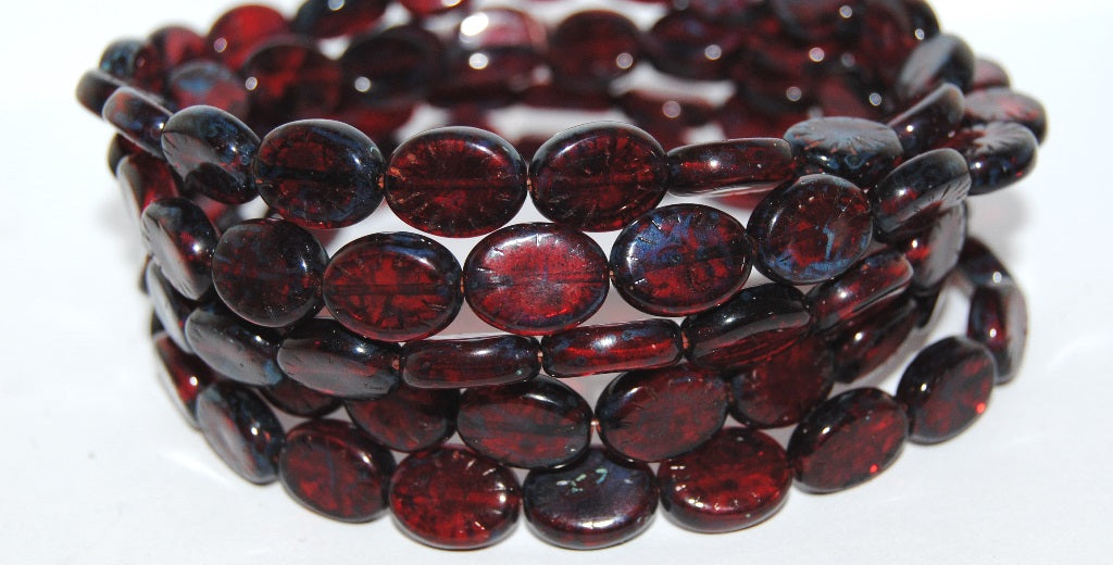 Flat Oval Pressed Glass Beads With Rays, Xxxxx Travertin (Xxxxx 86800), Glass, Czech Republic
