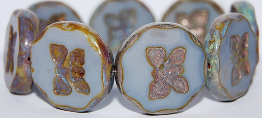 Table Cut Round Beads With Butterfly, Opaque Gray 43401 (43020 43401), Glass, Czech Republic