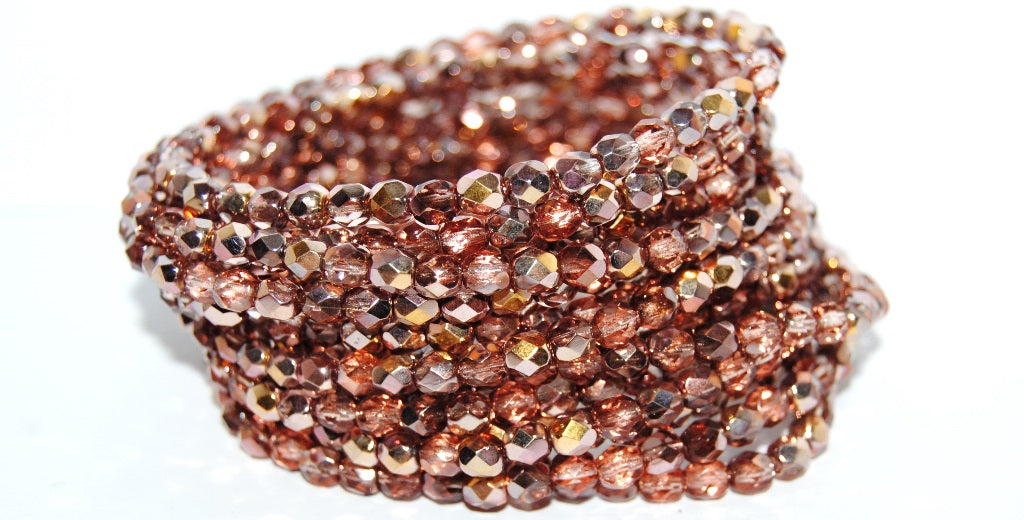 Fire Polished Round Faceted Beads, Transparent Pink 27101 (70110 27101), Glass, Czech Republic