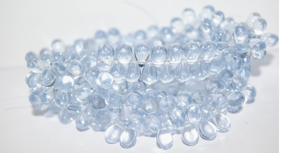 Pear Drop Pressed Glass Beads, Transparent Blue (30000), Glass, Czech Republic