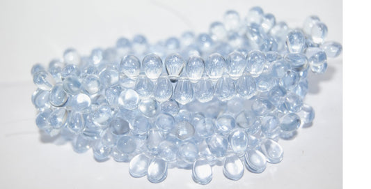 Pear Drop Pressed Glass Beads, Transparent Blue (30000), Glass, Czech Republic