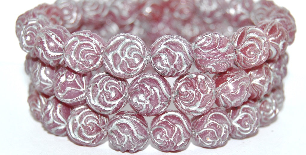 Round Rose Pressed Glass Beads, (71010B 54201), Glass, Czech Republic