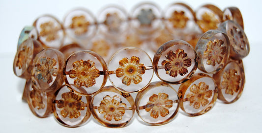 Table Cut Round Beads With Flower, Transparent Light Amethyst 85800 (20020 85800), Glass, Czech Republic