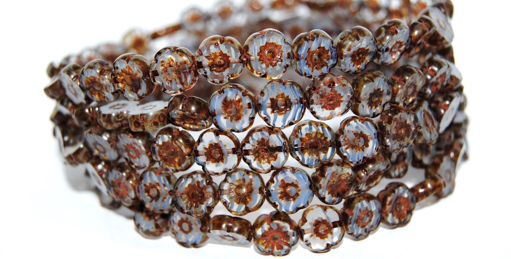 Table Cut Round Beads Hawaii Flowers, 8301 Travertin (8301 86800), Glass, Czech Republic